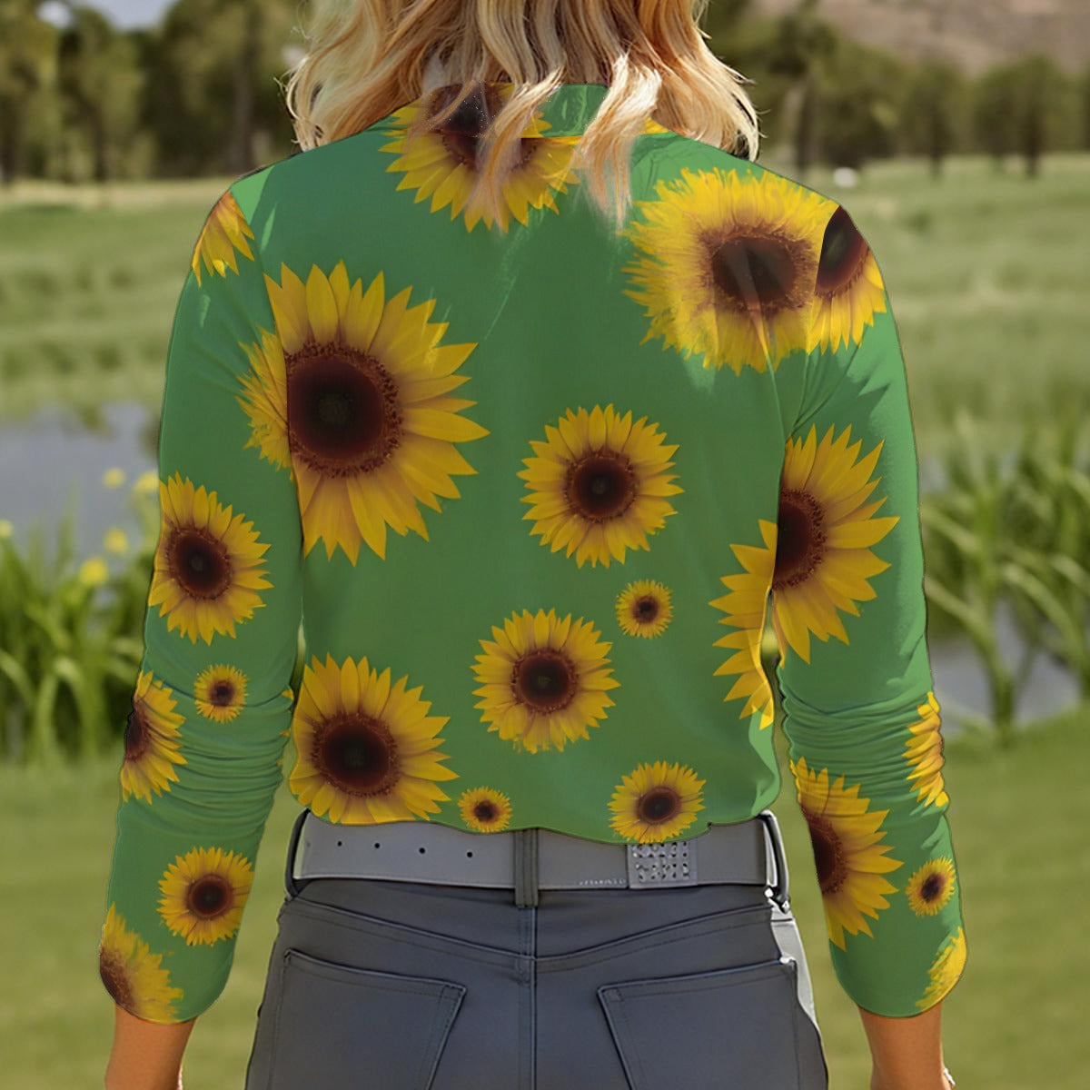 All-Over Print Women's Quarter Zip Sport Shirt With Long Sleeve