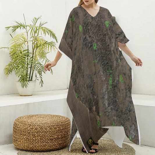 All-Over Print Women's Imitation Silk V-neck Kaftan Robe