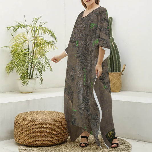 All-Over Print Women's Imitation Silk V-neck Kaftan Robe
