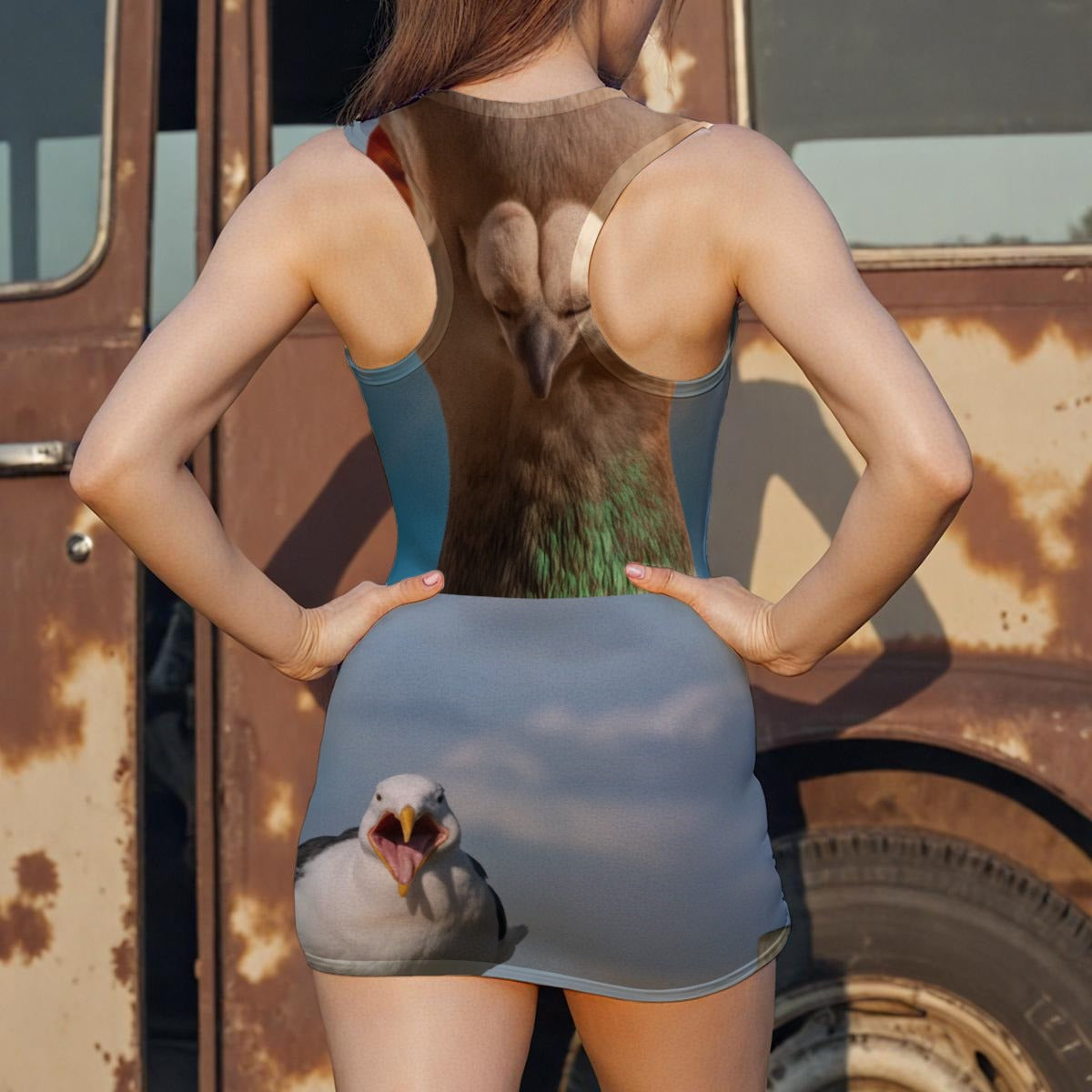 Seagull/Pigeon All-Over Print Gym Baddie Dress