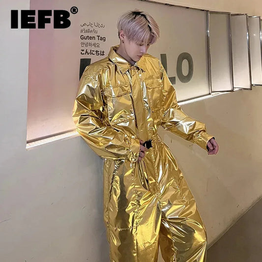 IEFB Performance Men's Overalls Turn-down Collar Long Sleeve Jumpsuit Tech Wear 2025 Spring Summer Handsome Stylish 9C7266