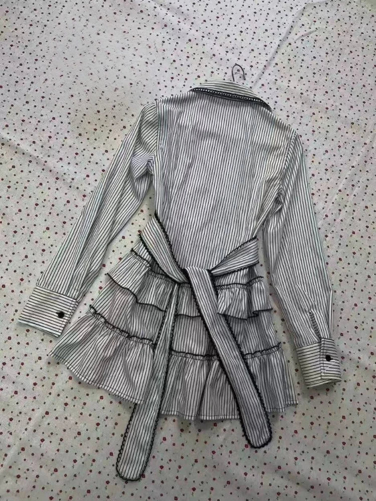 Japanese Gothic Style Striped Bow Lolita Dress Women Lace Slim Bandage Shirt Dresses Y2k Aesthetics Party Mini Dresses Design
